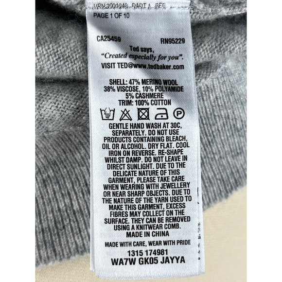 Cottage Lace Ted Baker London Gray Cashmere/Merino Blend Sweater, Women’s 2 - Picture 10 of 10